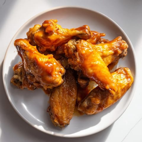 Golden-brown Honey BBQ Chicken Wings, glistening with sweet sauce, ready for your next meal.