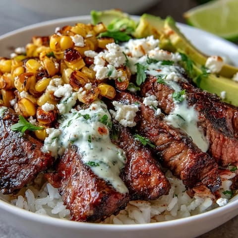 Steak Avocado Roasted Corn Bowl