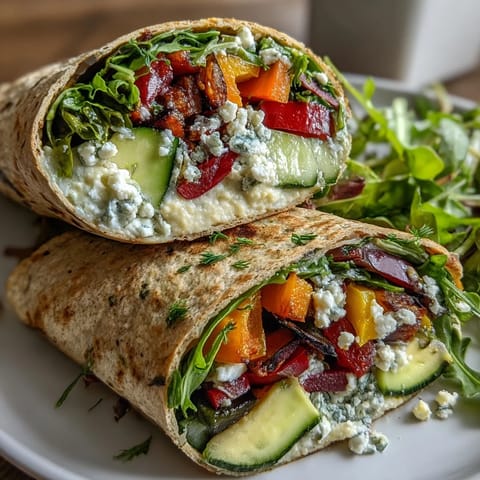 Colorful rainbow veggie wraps with crisp bell peppers, carrots, cucumber, and spinach in whole wheat tortillas.