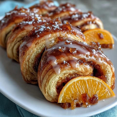 Soft mini orange rolls with citrus glaze made from crescent dough, baked golden and ready to serve.