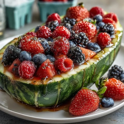 Watermelon carving board with berries, a vibrant fruit platter filled with fresh melon and colorful berries for summer gatherings.