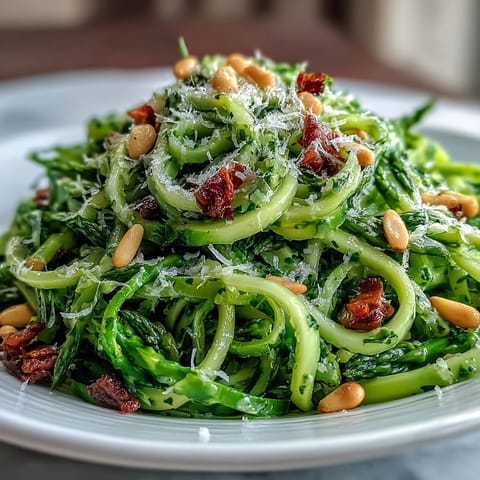 A colorful plate of shaved asparagus salad with lemon and Parmesan, offering a fresh, tangy bite and nutty cheese finish.  