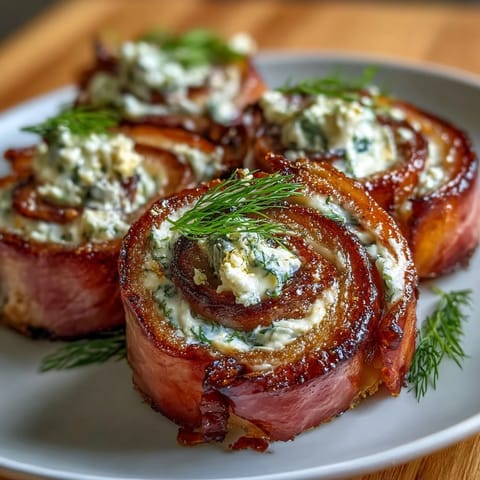 Bite-sized ham and cream cheese pinwheels with tangy pickles, perfect for party platters or quick snacks.