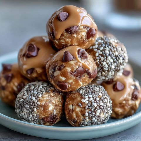 Delicious, no-bake protein balls featuring peanut butter, oats, and chocolate chips.