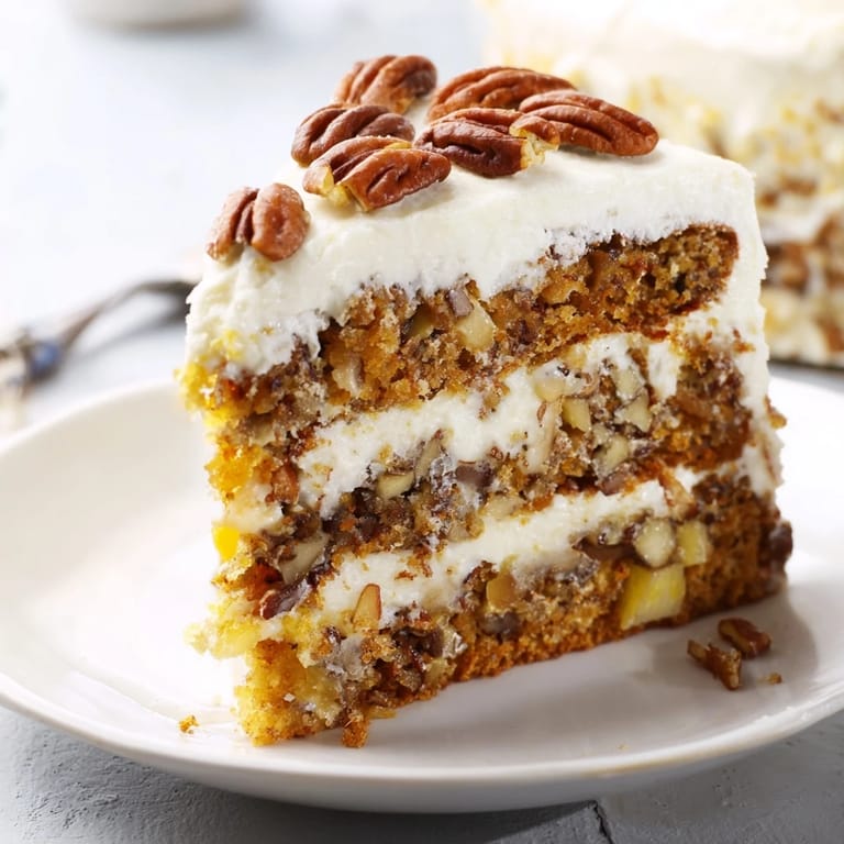 Close-up of a delightful Hummingbird Cake, a Southern-style treat with a fluffy, frosted, and tasty finish.