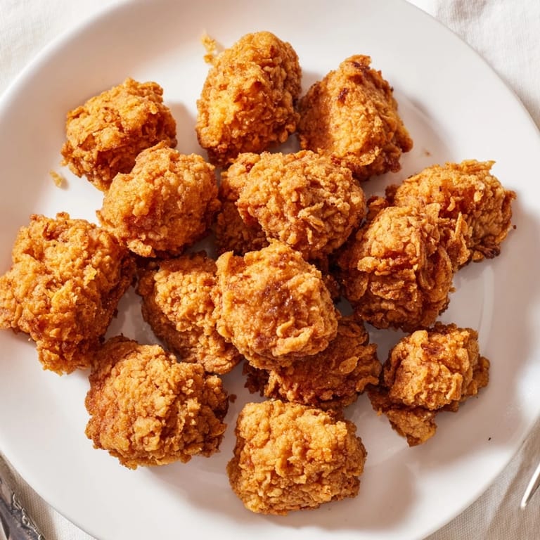 Juicy, homemade popcorn chicken with a beautifully golden crust, ideal with your favorite dipping sauce.