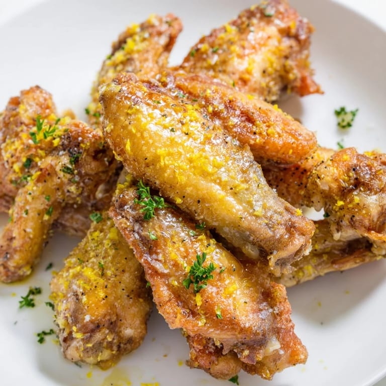 These delicious Lemon Pepper Wings showcase the glistening, perfectly cooked chicken with lemon zest and pepper.