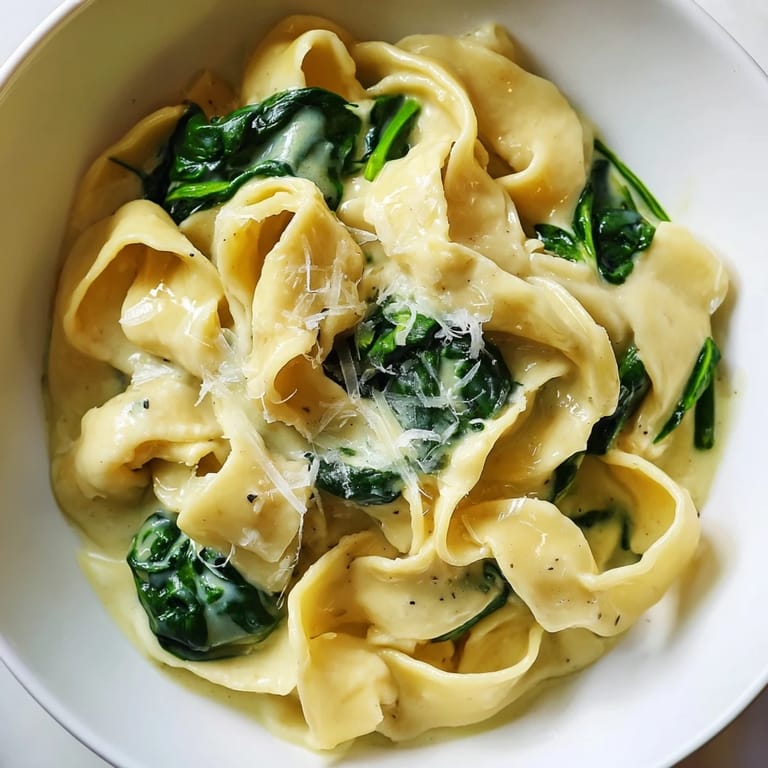 Serving suggestion: Creamy Spinach Garlic Noodles plated with extra Parmesan and a glass of crisp white wine.
