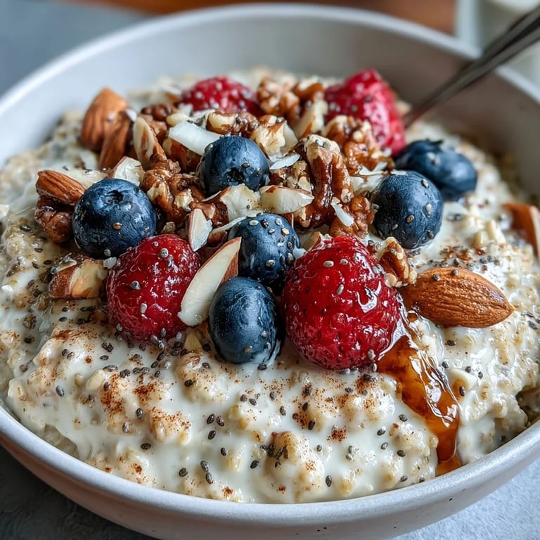 Healthy gluten-free millet porridge with antioxidant-rich berries, chia seeds, and walnuts, served warm for breakfast.