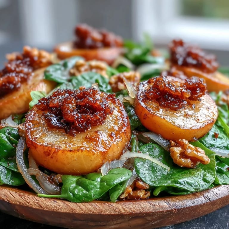 Paired with fork and knife, the bright salad features caramelized apples and greens, ideal for a hearty dinner side.