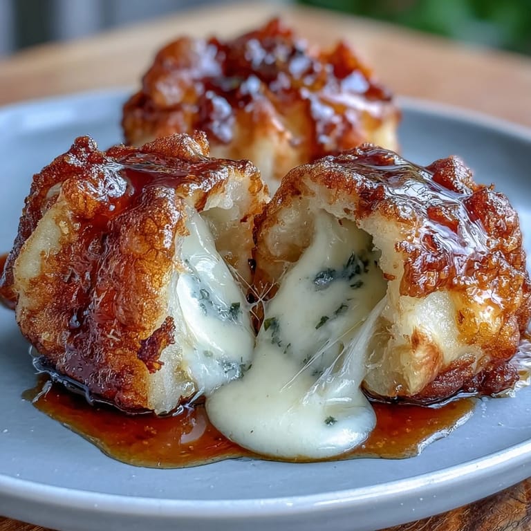 Steaming hot Chīzu Imomochi bites feature crispy edges and a gooey cheese filling on a dark rustic plate.