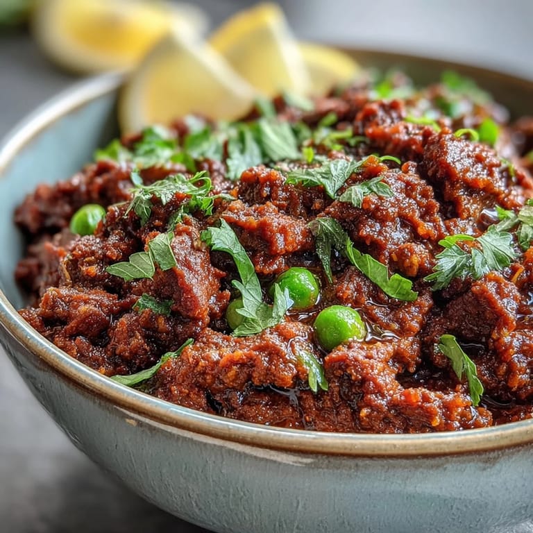 Sizzling ground venison simmers in an aromatic Venison Keema Curry, rich with golden onions, ginger, and warm spices.