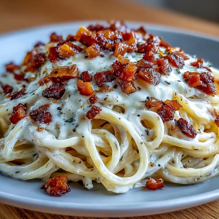 Close-up of a plate of Celeriac Carbonara garnished with grated Parmesan, showcasing the low-carb, spiralized vegetable twist on the classic pasta recipe.