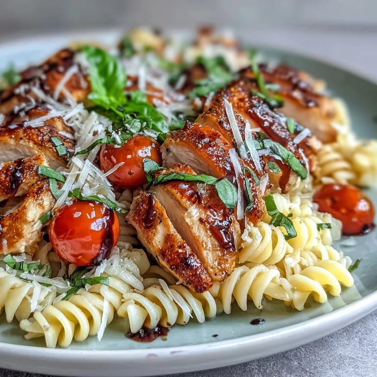 Plated Bruschetta Chicken Pasta garnished with fresh parsley and extra Parmesan, a perfect Italian-American weeknight dinner.