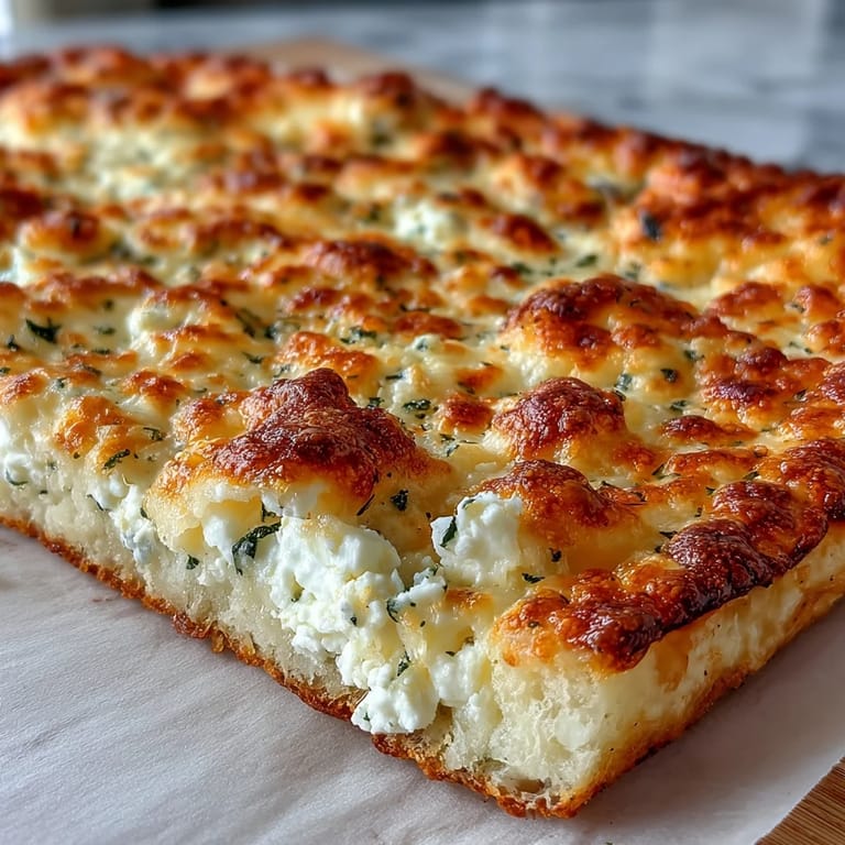 Warmly lit Fluffy Cottage Cheese Flatbread topped with herbs and a slice of lemon, ideal for a quick lunch.