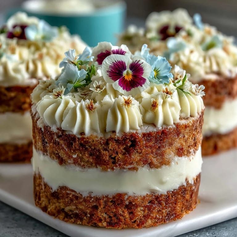 Elegant vanilla and lemon mini layer cakes topped with smooth buttercream and vibrant edible blossoms for a special birthday treat.