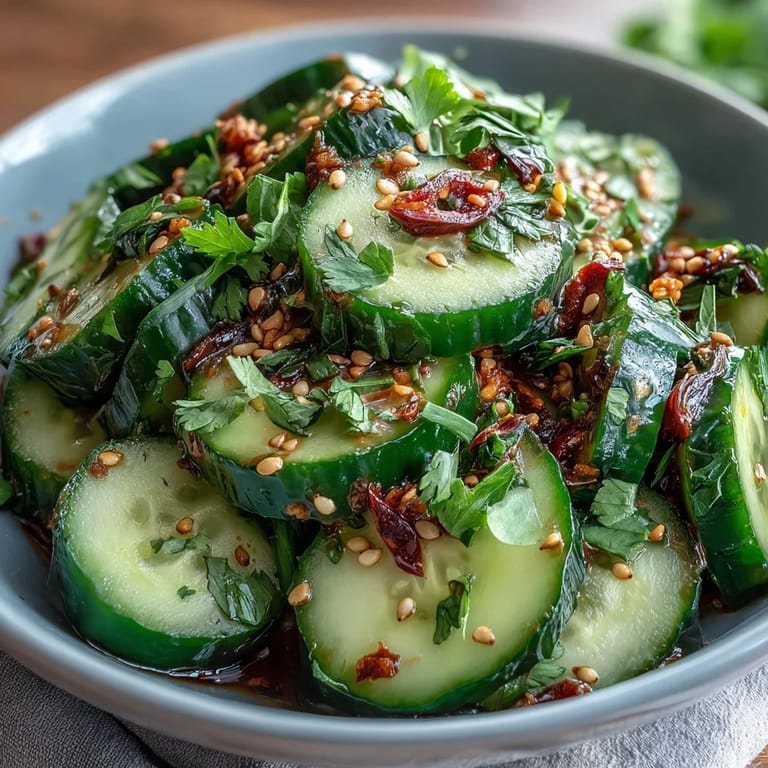 Cool, crunchy Asian Cucumber Salad with Sesame and Rice Vinegar, a vegan side dish perfect for pairing with grilled meats or Asian entrees.