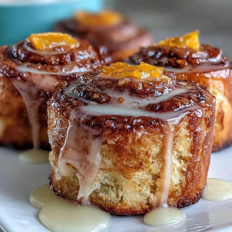 Bright orange sugar filling swirls inside pillowy crescent dough rolls, drizzled with fresh citrus glaze.