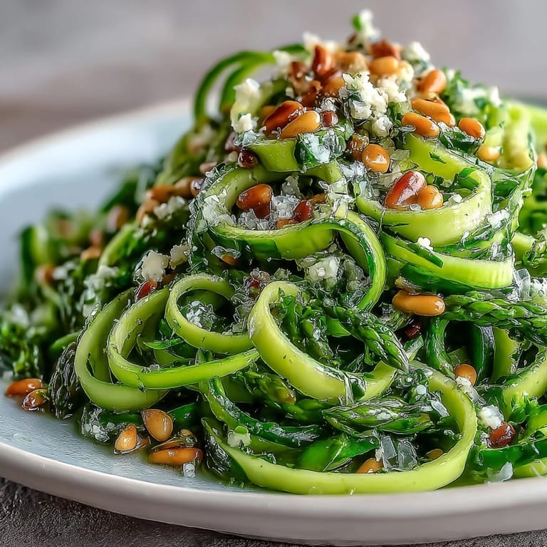 Freshly shaved asparagus with lemon and Parmesan, a crisp, vibrant dish that's both refreshing and satisfying as a side.