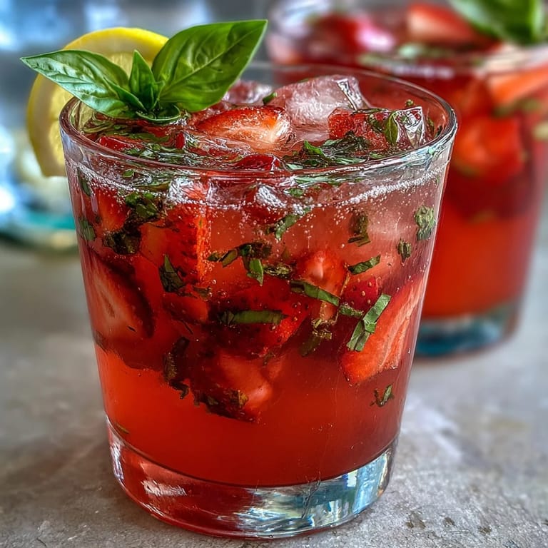 Refreshing pitcher of bright Strawberry Basil Lemonade, perfect for a crowd.
