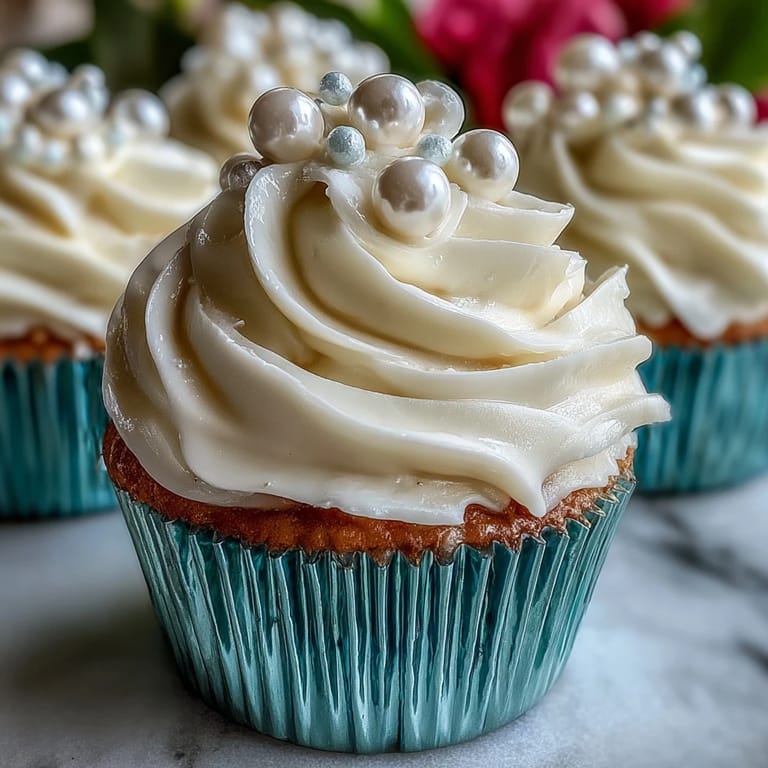 Glistening pearl fondant toppers crown these festive Cancer zodiac birthday cupcakes.