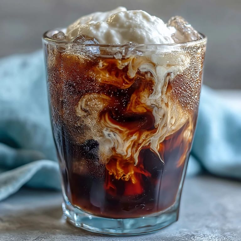 A refreshing glass of cold brew coffee cascading with dreamy vanilla sweet cream.
