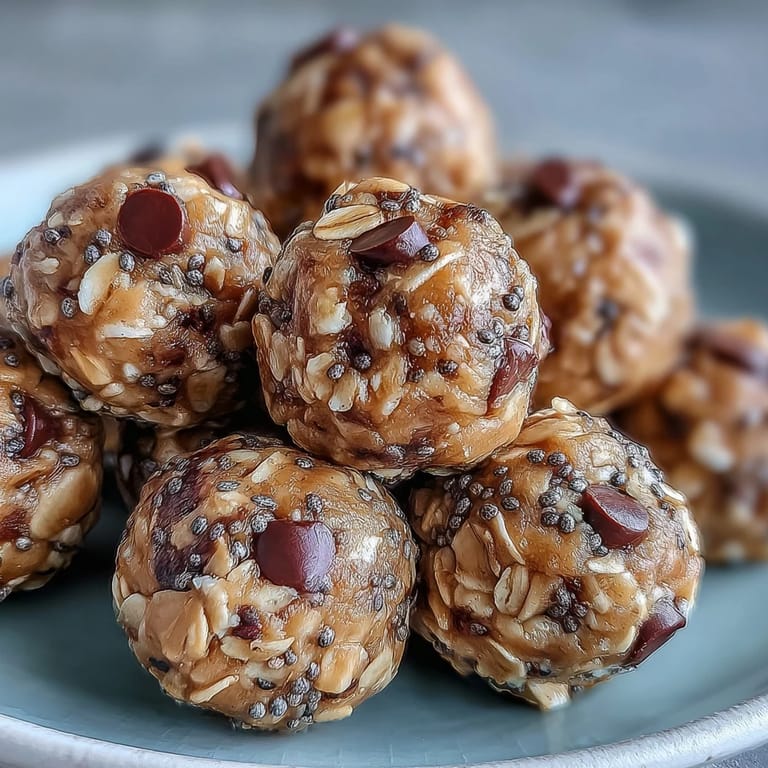Hearty snack-sized protein balls with peanut butter, ready for healthy snacking enjoyment.
