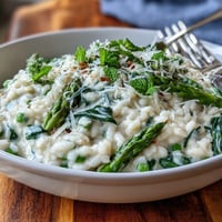 Creamy Spring Pea and Mint Risotto with Parmesan, a vibrant vegetarian dish perfect for dinner parties.  