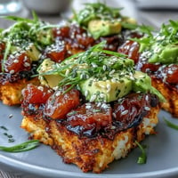 Golden crispy rice bites topped with piquant spicy tuna and fresh avocado.