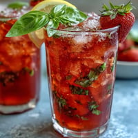 Sparkling Strawberry Basil Lemonade Pitcher with fresh berries and mint garnish.